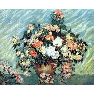 Obraz Martwa natura - Waza z różami Vincenta van Gogha przedstawiający bukiet kwiatów w glinianym wazonie.
