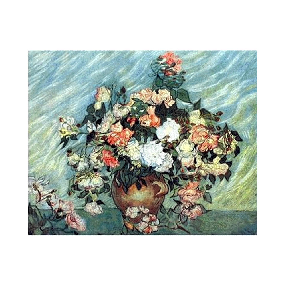 Obraz Martwa natura - Waza z różami Vincenta van Gogha przedstawiający bukiet kwiatów w glinianym wazonie.