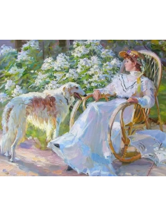 Tytuł: Kobieta i chart rosyjski, borzoj, Autor: 