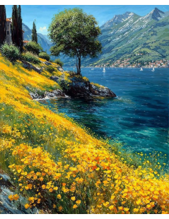 Tytuł: Pejzaż śródziemnomorski, żółta łąka, Autor: 