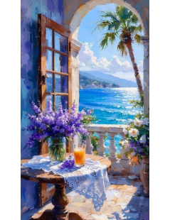 Tytuł: Pejzaż fioletowy morski, turkus, Autor: 