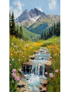 Tytuł: Górski krajobraz z potokiem, Autor: 