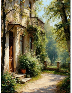 Tytuł: Dom w zieleni, park, Autor: 