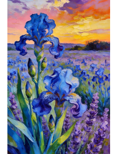 Tytuł: Irysy i lawenda, łąka o zachodzie słońca, van Gogh, Autor: 