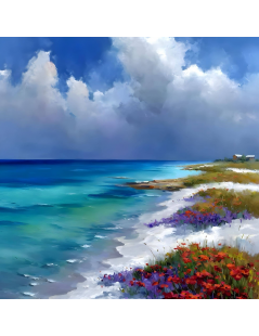 Tytuł: Plaża, pejzaż nadmorski, turkus, granat, Autor: 